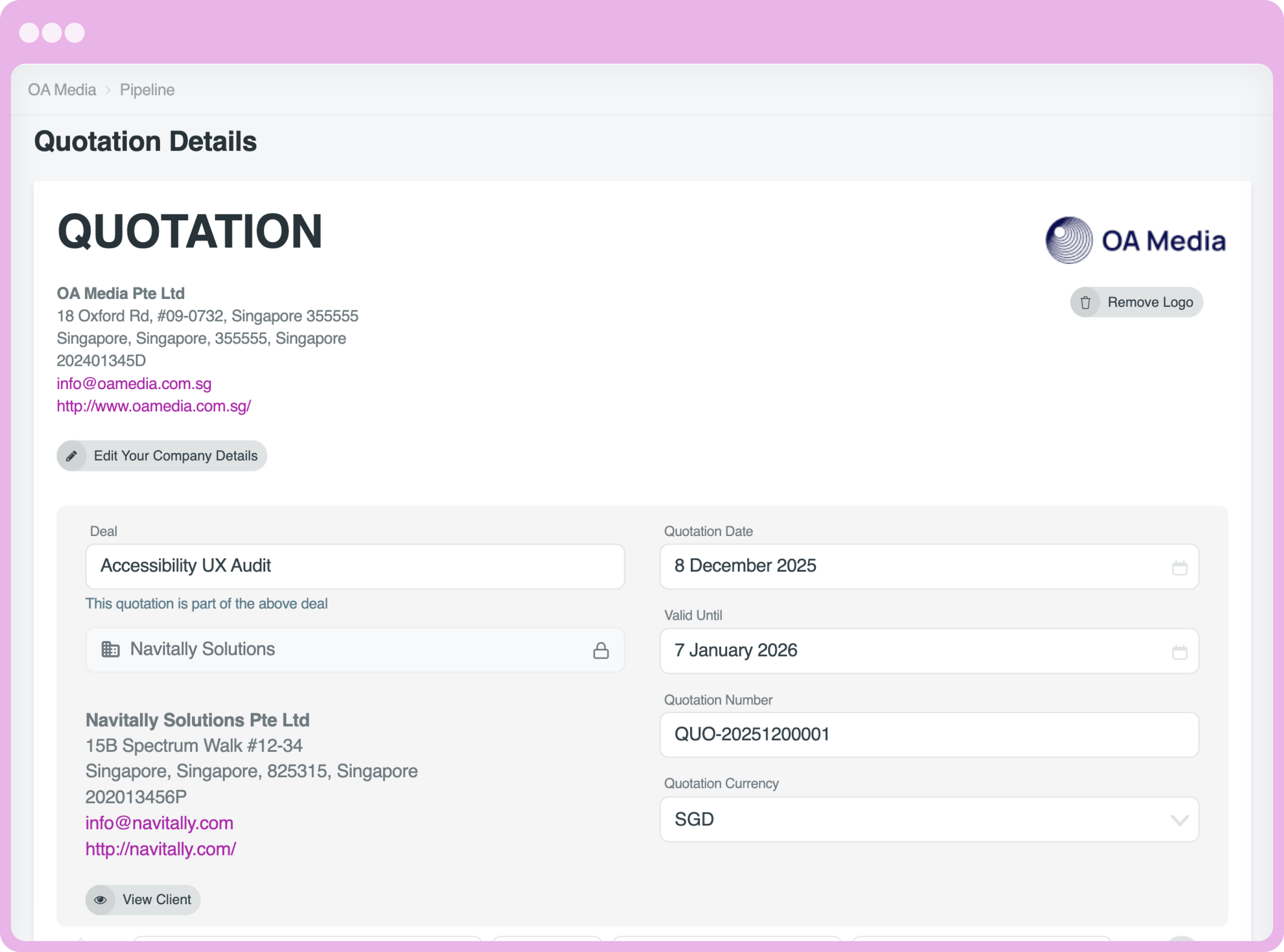 Integrated quotation creation